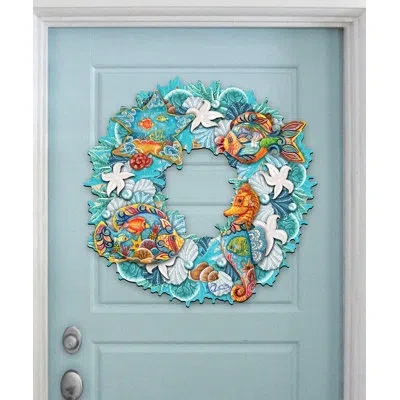 Designocracy Sea Creatures 20" Wood Wreath In Blue