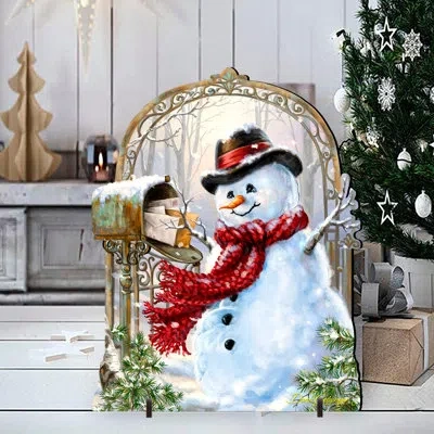 Designocracy Seasons-greetings Snowman Home And Outdoor Decor Lawn Art/figurine In White,red