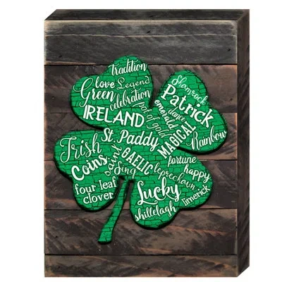 Designocracy Shamrock Box Sign Wall Decor In Brown,green