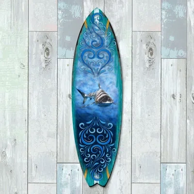 Designocracy Shark Surfboard Diminutive Door Mural In Multicolor
