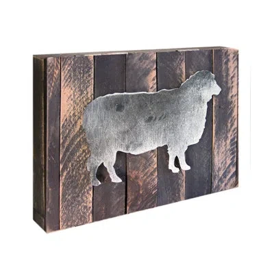 Designocracy Sheep Block Art On Reclaimed Wooden Board Wall Décor In Brown;pink