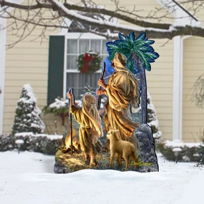 Designocracy Shepherds Keeping Watch Home And Outdoor Decor Lawn Art/figurine In Gold,blue