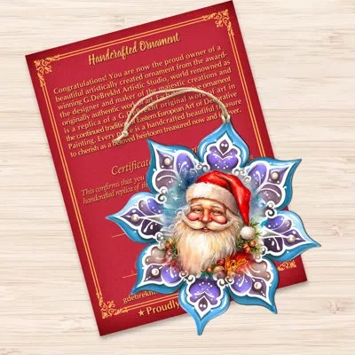 Designocracy Smiling Santa Snowflake Wooden Ornaments By G. Debrekht In Blue