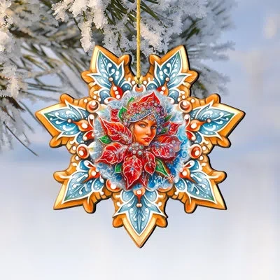 Designocracy Snow Maiden Snowflake Wooden Ornaments By G. Debrekht In Red;yellow