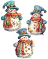 Designocracy Snowman Wooden Clip-on Ornaments, Set Of 3 In Multi