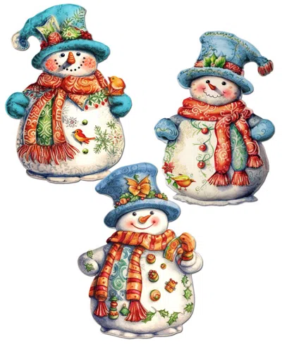 Designocracy Snowman Wooden Clip-on Ornaments, Set Of 3 In Multi