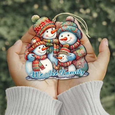 Designocracy Snowmen Family Wooden Ornament By G. Debrekht In Multicolor