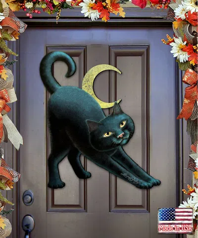 Designocracy Spooky Halloween Cat Wood Door Hanger In Green