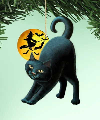 Designocracy Spooky Halloween Cat Wood Ornaments Set Of 2 Laura Seeley Pets Decor In Multi