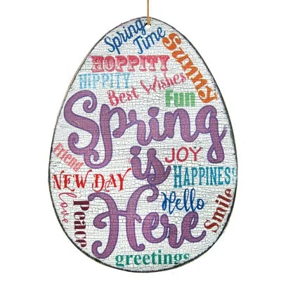 Designocracy Spring Is Here Egg Rustic Wooden Ornament In Multicolor