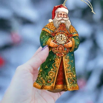 Designocracy St. Nick's Magic Clock Wooden Ornaments By G. Debrekht In Multicolor