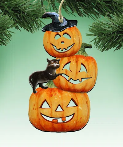 Designocracy Stacking Pumpkins Wood Ornaments Set Of 2 G. Debrekht Fall Collection In Pink