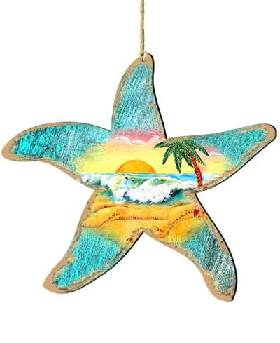 Designocracy Starfish Scenic Wood Christmas Ornament In Multi