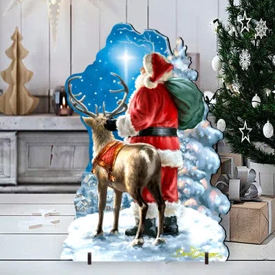 Designocracy Starry Night Santa Home And Outdoor Decor Lawn Art/figurine In Blue,white,red