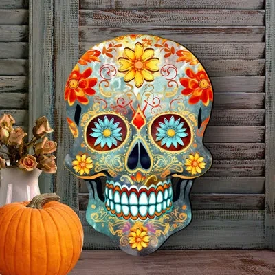 Designocracy Sugar Skull Holiday Door Decor By G. Debrekht In Blue