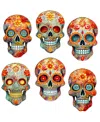Designocracy Sugar Skulls Wood Clip-on Ornaments, Set Of 6 In Multi