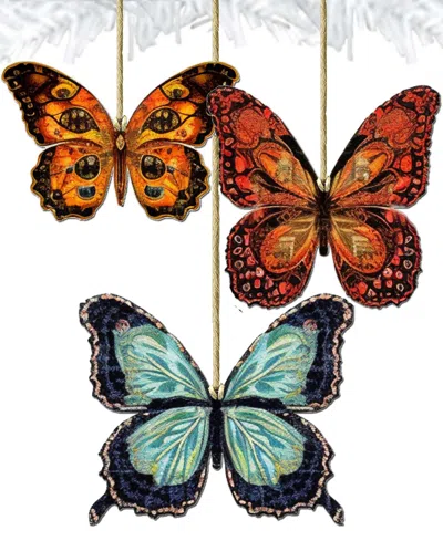 Designocracy Summer Butterfly Wooden Ornaments, Set Of 3 In Multi