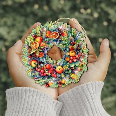 Designocracy Summer Harvest Fruit Wreath Wooden Ornament By G. Debrekht In Multicolor