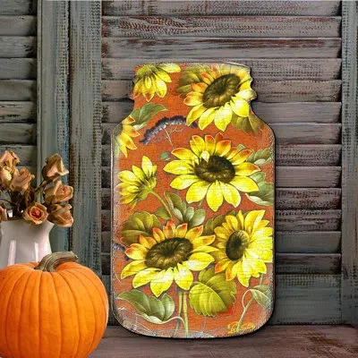 Designocracy Sunflower Mason Jar Wood Door Hanger In Multicolor