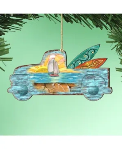 Designocracy Surfer Truck Wooden Ornaments Set Of 2 In Multi
