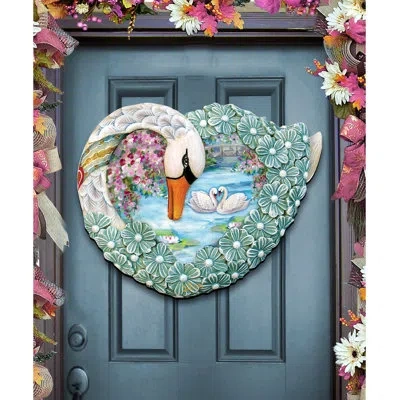 Designocracy Swan Love Wooden Decorative Door Hanger In Multicolor