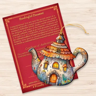 Designocracy Teapot Decorative Wooden Ornaments By G. Debrekht In Blue;white;orange