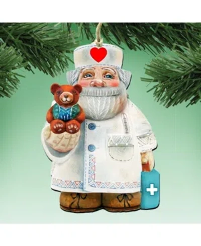 Designocracy Teddy Bear Doctor Wooden Christmas Ornament, Set Of 2 In Multi