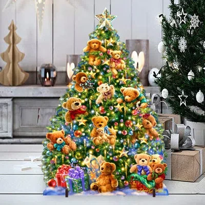 Designocracy Teddy Bear Tree Home And Outdoor Decor Lawn Art/figurine In Yellow,green
