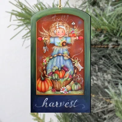 Designocracy Thankful Harvest Wooden Ornament By J. Mills-price In Multicolor