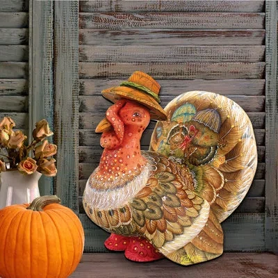 Designocracy Thanksgiving Turkey Wooden Decorative Hanging Figurine Wood Door Hanger Wall Decor In Multicolor
