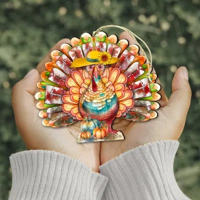 Designocracy Thanksgiving Turkey Wooden Ornament By G. Debrekht In Multicolor