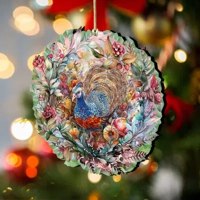 Designocracy Thanksgiving Turkey Wreath Wooden Ornament By G. Debrekht In Multicolor