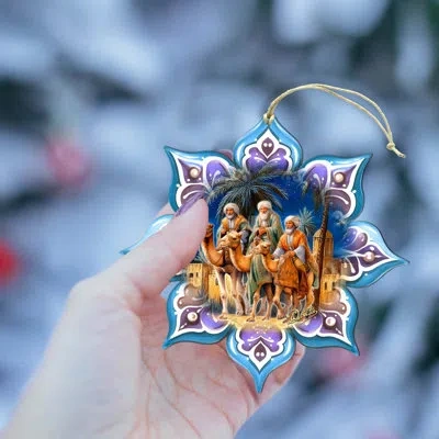 Designocracy Three King's Journey Snowflake Wooden Ornaments By G. Debrekht In Multicolor