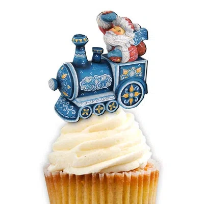 Designocracy Train Ride Santa Cake Topper In Blue