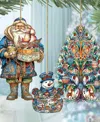Designocracy Traveling Santa Wooden Ornaments Set Of 3 By G.debrekht In Multi Color