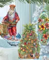 Designocracy Traveling Santa Wooden Ornaments Set Of 3 By G.debrekht In Multi Color