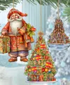 Designocracy Traveling Santa Wooden Ornaments Set Of 3 By G.debrekht In Multi Color