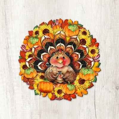 Designocracy Turkey Wreath Diminutive Wall Art Door Mural In Multicolor