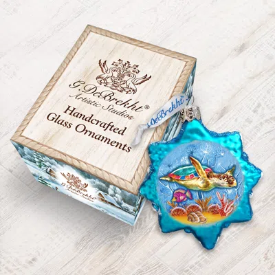 Designocracy Turtle Coastal Glass Ornament In Blue