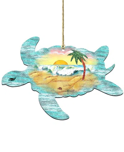 Designocracy Turtle Scenic Wooden Christmas Ornament In Multi