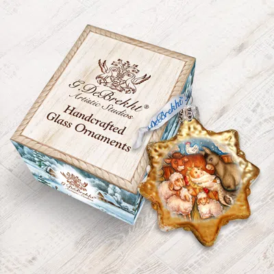 Designocracy Village Nativity Glass Ornament In Blue