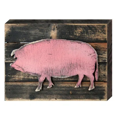 Designocracy Vintage Country Style Pig Rustic Wooden Wall Décor In Pink