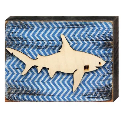 Designocracy Vintage Deep Sea Shark Vintage Board Wall Décor In Blue;white