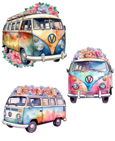 Designocracy Volkswagen Vans Wood Clip Ornaments, Set Of 3 In Multi