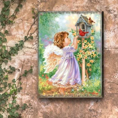 Designocracy Wall Block Collection Angels Are Near Handcrafted Wall Block | D. Gelsinger -  In Green;purple