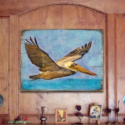 Designocracy Wall Block Collection Flying Pelican Handcrafted Art Wall Block | Nature Wonders In Blue;brown