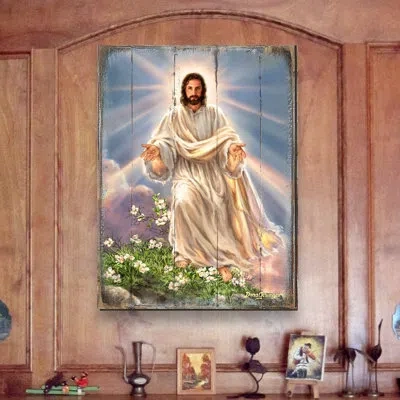 Designocracy Wall Block Collection Jesus Resurrection Handcrafted Wall Block | D. Gelsinger -  In Blue;white;green