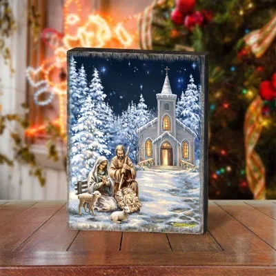 Designocracy Wall Block Collection Nativity At The Chapel Night Sky Wall Block | D. Gelsinger -  In Black;white;bronze