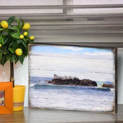 Designocracy Wall Block Collection Rock At The Shore Handcrafted Art Wall Block | Nature Wonders In Blue;black;white