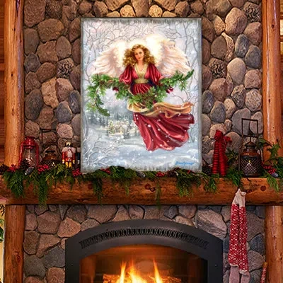 Designocracy Wall Block Collection Snowfall Angel Art Wall Block | D. Gelsinger -  In White;green;red